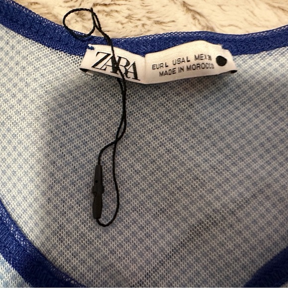 Zara Blue Sheer Mesh Long Sleeve Top Bodysuit - Picture 2 of 10